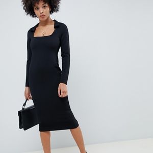 ASOS DESIGN rib pencil dress with collar